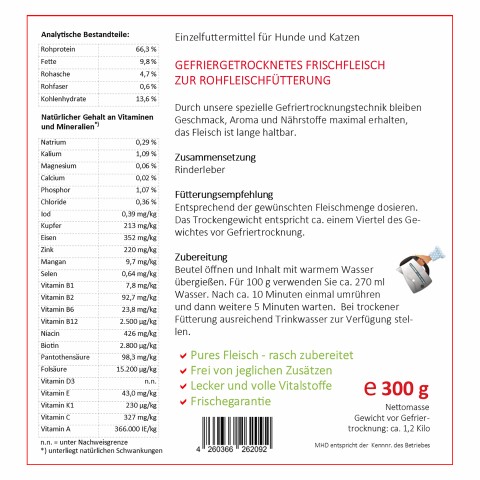 Hond Kat Accessories B.A.R.F. BARF runderlever 300g 1 Stuk -3- Anifit